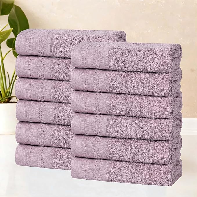 Superior Honeycomb Cotton Medium Weight Towels, for Guest Bath, Master Bathroom, Shower, Adults, Home Essentials, Textured Waffle Border, Assorted Towel Set, 12 Piece Face Towel Set, Sea Fog