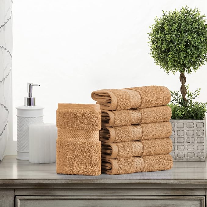 BLUENILEMILLS BNM Egyptian Cotton 6-Piece Towel Set, Includes 6 Face Towels, Attached Loop for Easy Hanging and Storage, Hotel Quality, Perfect for Bathroom, Gym, Shower Space, or Spa, Rust