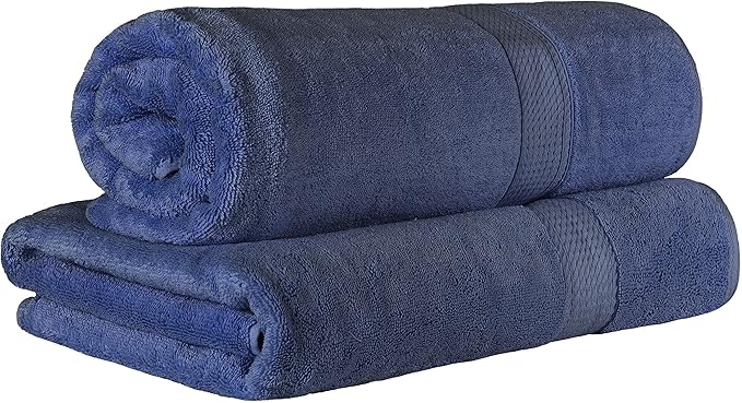 BLUENILEMILLS Premium Towel Collection, Egyptian Cotton Towels for Shower and Bathroom 2-Piece Bath Sheet Set, 34" x 68", Navy Blue by Blue Nile Mills