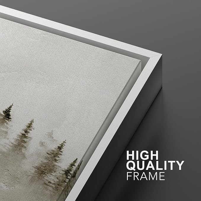 MUDECOR Framed Canvas Print Wall Art Set Misty Pines Serene Forest Landscape Illustrations Modern Art Decorative Bohemian Calm/Zen for Living Room, Bedroom, Office - 24"x36"x2 White