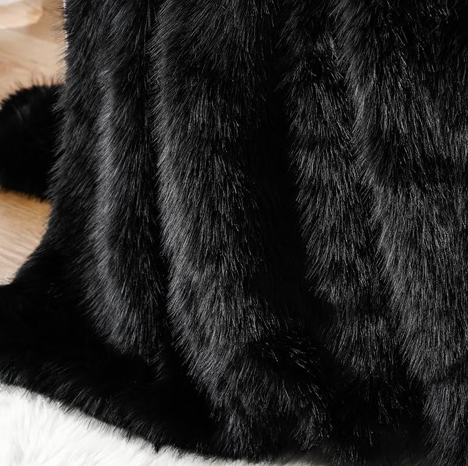 BATTILO HOME Luxury Black Faux Fur Throw Blanket, Large Cozy Warm Fluffy Fur Blanket for Bed,Couch, Sofa, Chair, Black Fur Throws with Long Pile, 60"x80"