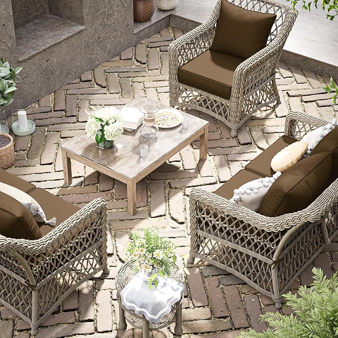 Premium Outdoor Seat Cushion Chair Cushions for Patio Furniture 22 L X 24 W X 4 H Waterproof & Fade Resistant Deep Seat and Backrest Cushion Set with Removable Covers for Chair, Sofa