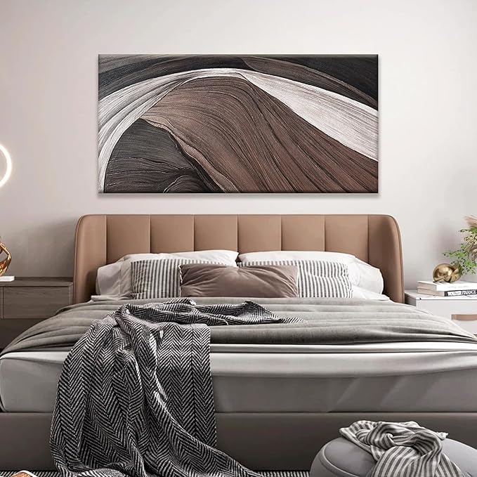 TAIJXAGSG Canvas Art Wall Decor Brown Abstract Wall Art For Living Room Modern Canvas Prints Pictures Black And White Wall Art For Hotel Home Wall Decor 24x48 Inch