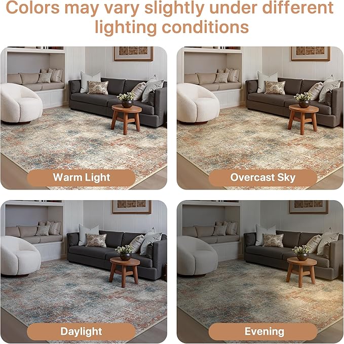 GENIMO Washable Area Rugs for Living Room Bedroom, 5x7 Modern Abstract Non Slip Rug, Low Pile Soft Contemporary Indoor Floor Carpet Cover for Dining Room Kitchen, Multi
