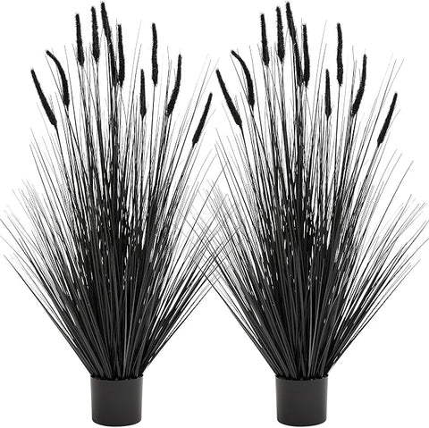 KOL Artificial 5FT 2-Pack Black Horsetail Reed Grass, 59’’ Artificial Indoor Outdoor Fake Grass Plant, Home Office Decoration Artificial Plants & Flowers in Pot Faux Greenery, Housewarming Gift Grass