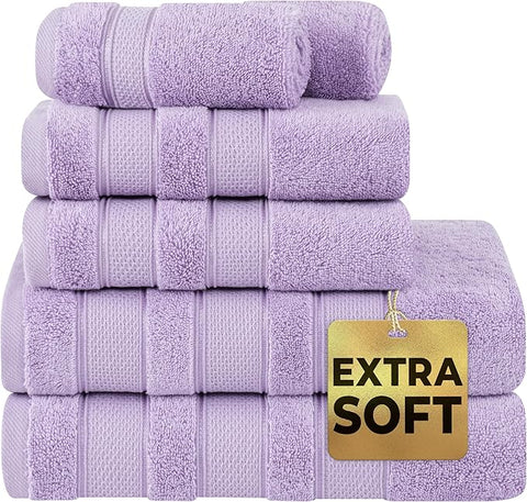 American Soft Linen Salem Turkish Bath Towel Set, 100% Cotton 600 GSM 6 Piece Towels for Bathroom, 2 Bath Towels 2 Hand Towels 2 Washcloths, Lilac