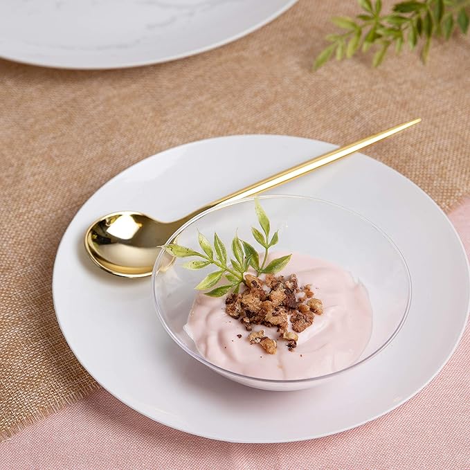 PLASTICPRO [6 OZ 50 Count] Clear Plastic Organic Party Dessert bowls Premium heavyweight Elegant Disposable Tableware Dishes