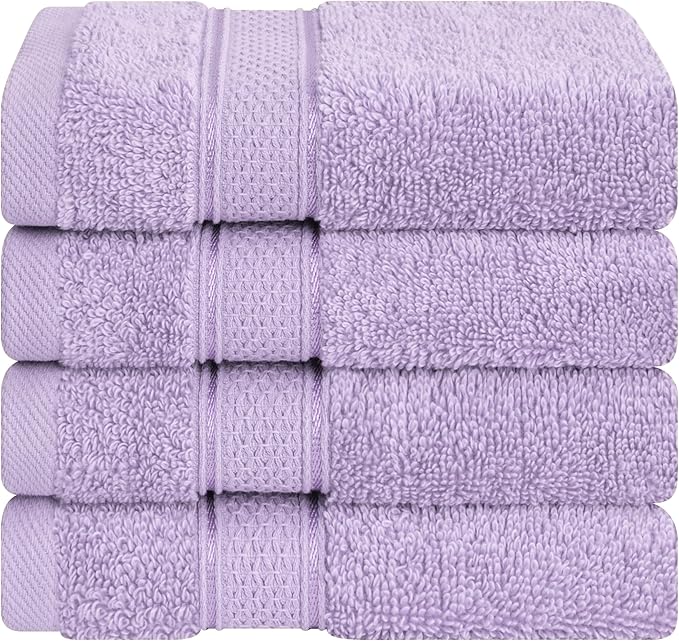 American Soft Linen Salem Washcloth Sets, 4 Piece Luxury 600 GSM 100% Cotton Washcloths for Bathroom, 13x13 inches Washrags Premium Quality Hand Face Towels, Lilac
