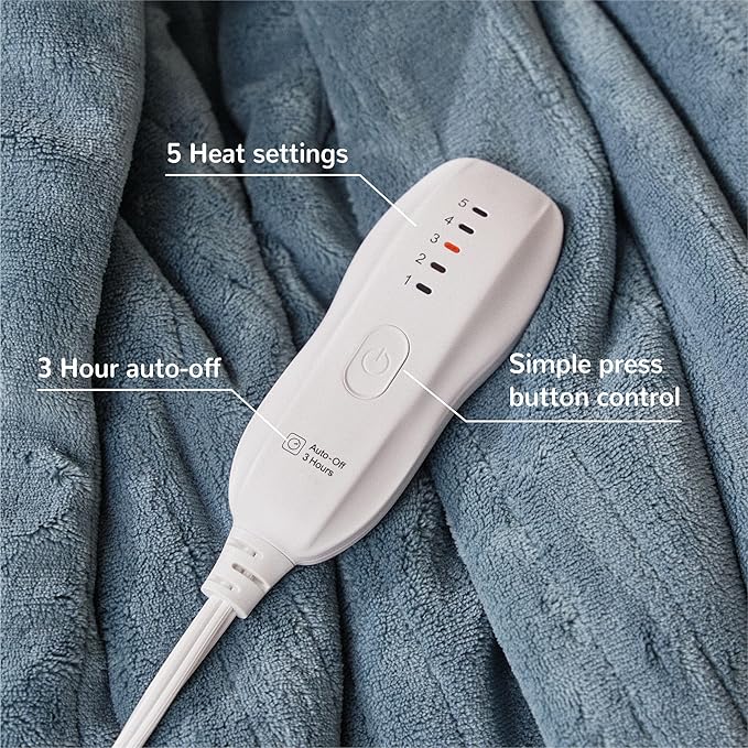 Heated Blanket 50''x60''-Soft and Comfortable Electric Throw,5 Heat Settings and 3H Auto Shut-Off Heating Blanket ETL&FCC Certification Machine Washable (Blue)