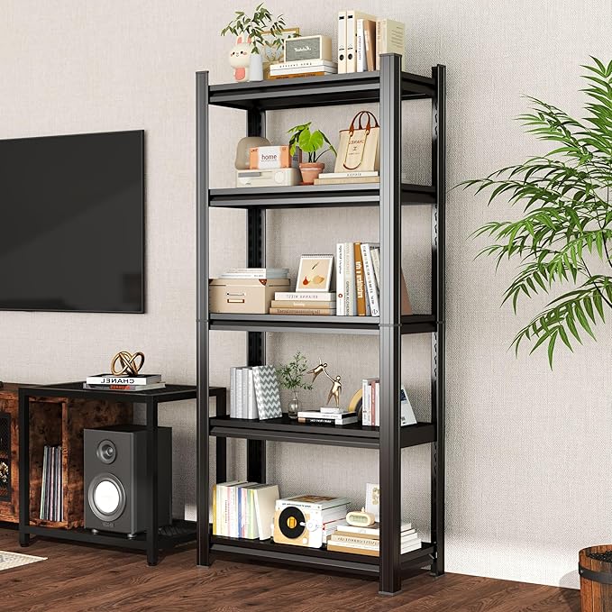 Tall Bookshelf with Open Shelves, Metal Office Book Shelf, Adjustable Organizer Bookcase, Standing Storage Organizer Shelf for Living Room (31.5" W*13.8" D*71.2" H)