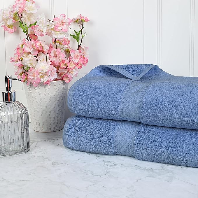 BLUENILEMILLS Premium Towel Collection, Egyptian Cotton Towels for Shower and Bathroom 2-Piece Bath Sheet Set, 34" x 68", Denim Blue by Blue Nile Mills