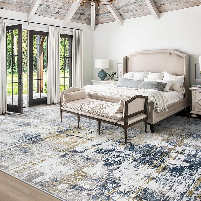 8x10 Area Rugs for Living Room: Washable Modern Abstract Rug Large Soft Non Slip Living Room Rug Indoor Low Pile Carpet for Bedroom Dining Room Home - Blue Grey Brown