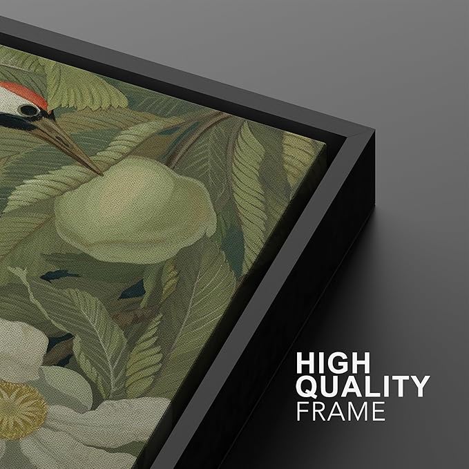 MUDECOR Framed Canvas Print Wall Art Elegant Cranes Among Lotus Flowers Nature Illustrations Modern Art Decorative Multicolor Minimalism for Bedroom - 24"x36"x2 Black
