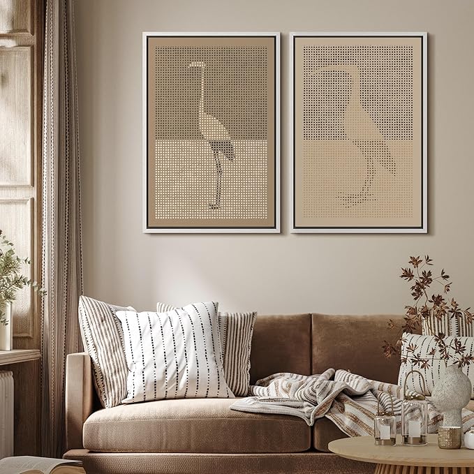 MUDECOR Framed Canvas Print Wall Art Bird Silhouette Modern Minimalist with Heron Crane Illustrations Modern Art Decorative Bohemian Colorful for Living Room, Bedroom, Office - 16"x24"x2 White