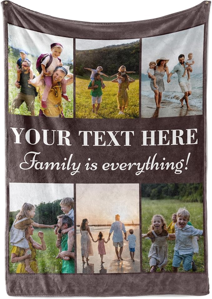Ships Next Day, Custom Blanket with Picture and Text - Printed in USA, Personalized Photo Blanket with Text (Sherpa 50x60)