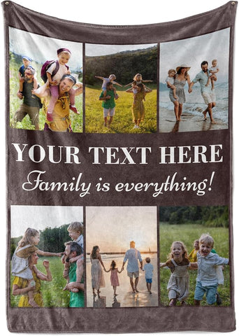 Ships Next Day, Custom Blanket with Picture and Text - Printed in USA, Personalized Photo Blanket with Text (Fleece 50x60)
