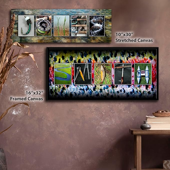 Personal-Prints FLY FISHING Personalized Name Art Décor | Gift for the Fly Fisher, Man Cave, Office or Boy’s Room |Customized Flyfishing Name Wall Art Gift (6"x18" Stretched Canvas)