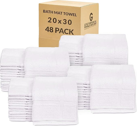GOLD TEXTILES White Bath Mat Towels 20 x 30 Inches (48 Pack)