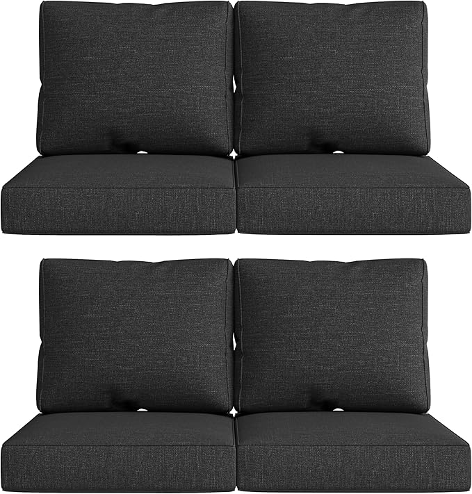 UIXE 24.5" Deep Seat Outdoor Cushion Set with Back Pads, Patio Furniture Cushions, Sectional Sofa Bistro Chair Cushion - Dark Gray, Set of 4