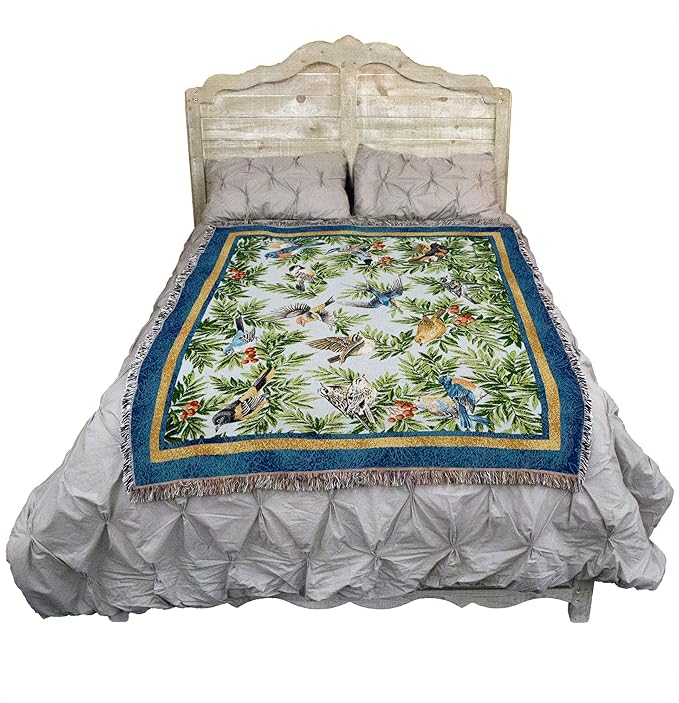 Pure Country Weavers Songbirds Blanket by Elena Vladykina - Bird Garden Floral Gift Tapestry Throw Woven from Cotton - Made in The USA (72x54)
