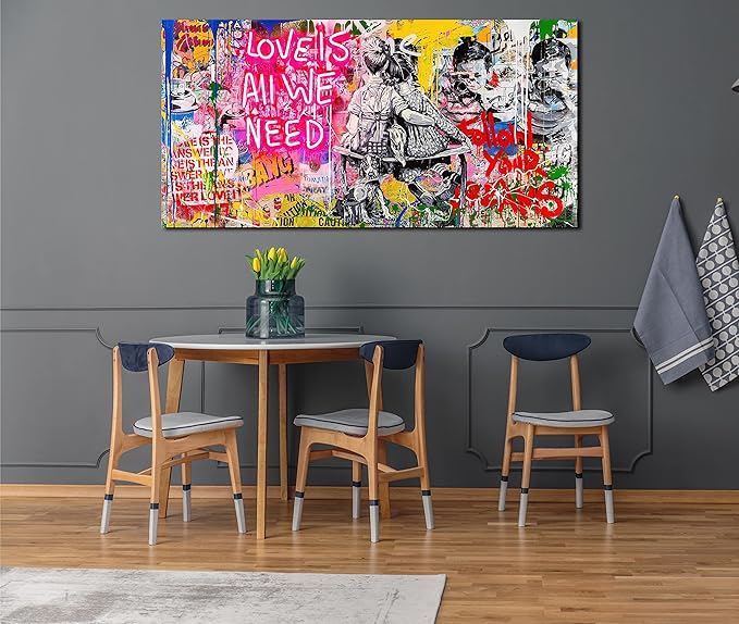 JKWALL77 Banksy Wall-Art - Graffiti Canvas Wall Art - Abstract Wall Decor For Living Room Large Size Ready To Hang Size 59" x 29"