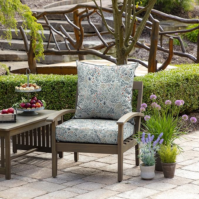 Arden Outdoor Deep Seat Cushion Set, 24 in x 24 in, Weather-Proof, Rain-Proof, Fade Resistant Patio Cushion for Chair, Sofa, and Couch Pistachio Botanical