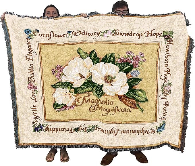 Pure Country Weavers Magnolia Magnificence Blanket by Judy Hand - Garden Floral Gift Tapestry Throw Woven from Cotton - Made in The USA (72x54)