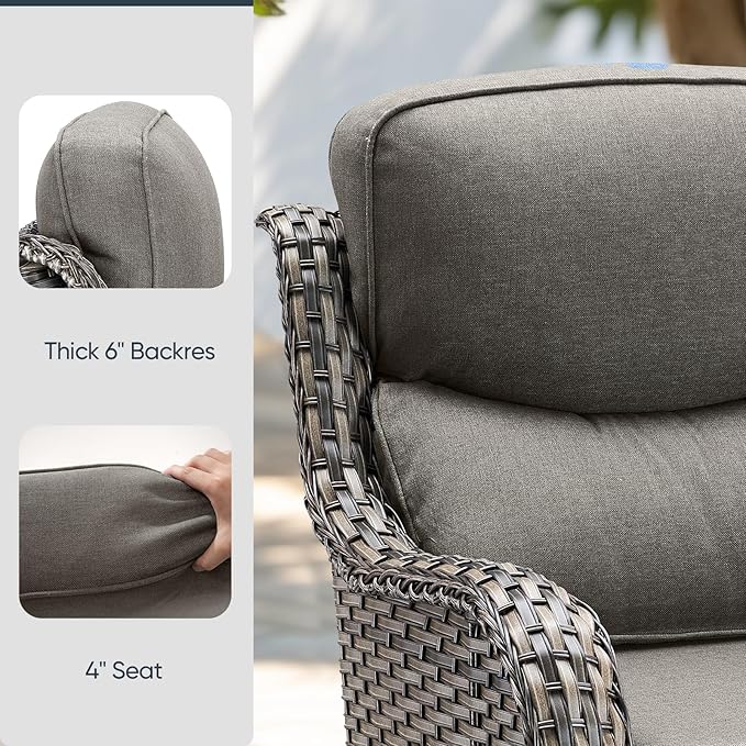 10-Piece Outdoor Patio Cushion Set - Fade & Water Resistant with Removable Olefin Cover, 22x24x4 Inch Memory Foam Cushions for Wicker Sectional Sofa – Grey/Crescent