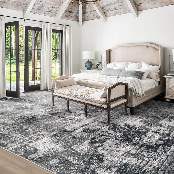 9x12 Area Rugs for Living Room: Washable Modern Abstract Rug Large Soft Non Slip Living Room Rug Indoor Low Pile Carpet for Bedroom Dining Room Home - Black Grey Brown