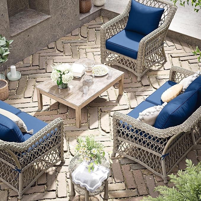 Premium Outdoor Seat Cushion Chair Cushions for Patio Furniture 19 L X 19 W X 4 H Waterproof & Fade Resistant Deep Seat and Backrest Cushion Set with Removable Covers for Chair, Sofa