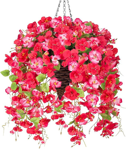 Ivydale Artificial Faux Hanging Flowers Plant Baskets for Outdoors Decoration, Fake Hibiscus UV Resistance Realistic Silk Flower for Outside Home Patio Porch Balcony Garden Wedding, Mix