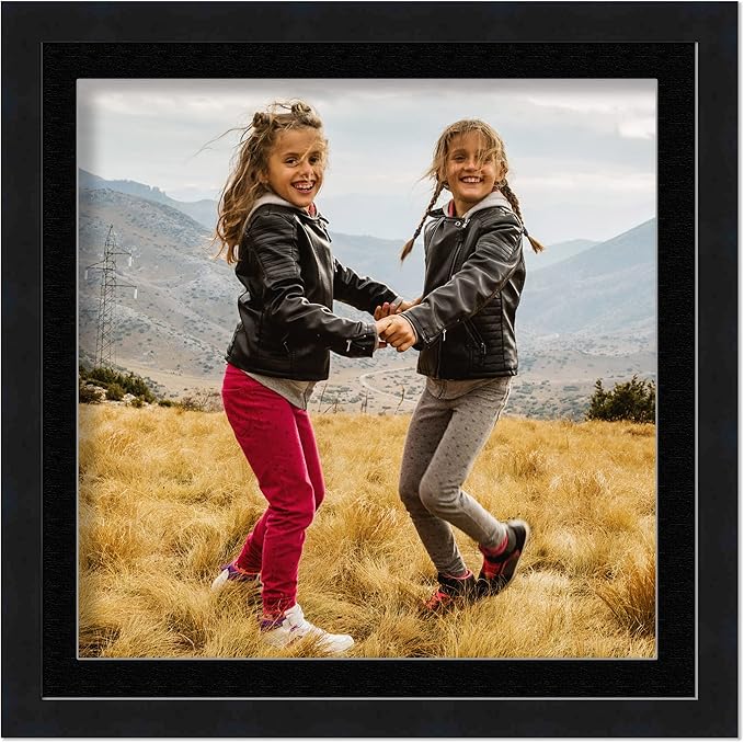 10x10 Frame with Mat - Black 13x13 Frame Wood Made to Display Print or Poster Measuring 10 x 10 Inches with Black Photo Mat