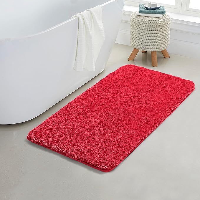 YHF Bathroom Rugs 24" X 47", Extra Thick & Soft Microfiber Shaggy, Machine Washable Bath Mats, Absorbent Bath Rugs, Non-Slip Rubber Backing Bath Mat for Bathroom Floor, Tub and Shower, Red