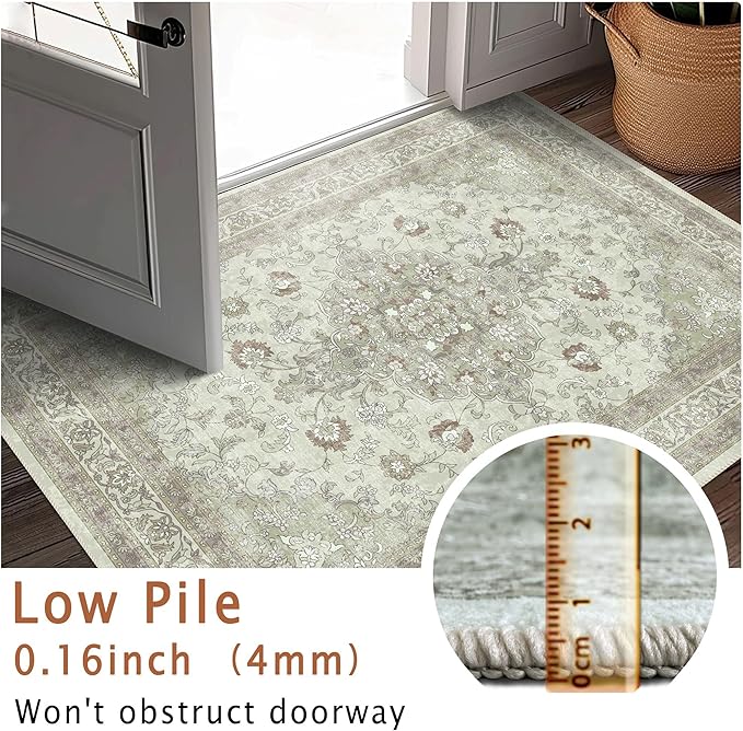 vivorug Runner Rug 2'x8' Vintage Floral Washable Non-Slip Runners for Hallways Kitchen Entryway Laundry Room Carpet Hallway Runner Sage Green