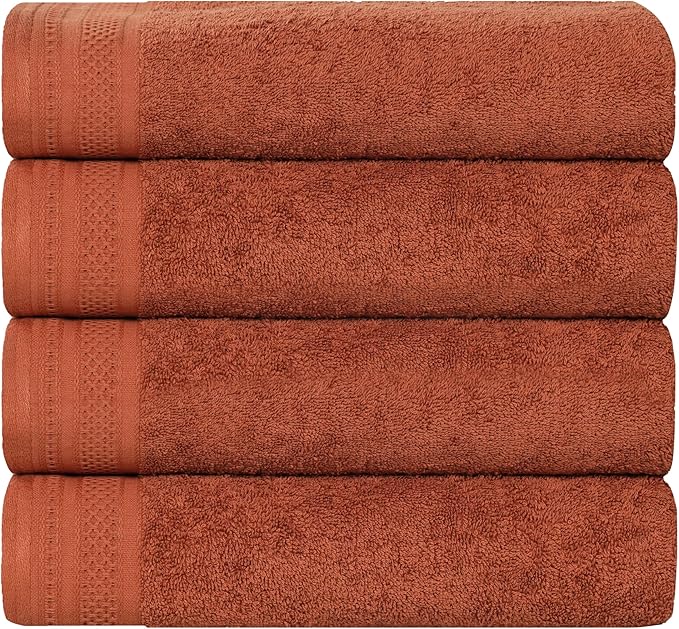 Superior Honeycomb Cotton Medium Weight Towels, for Guest Bath, Master Bathroom, Shower, Quick Dry, Adults, Home Essentials, Textured Waffle Border, Towel Set, Bath Towels, Set of 4, Rust