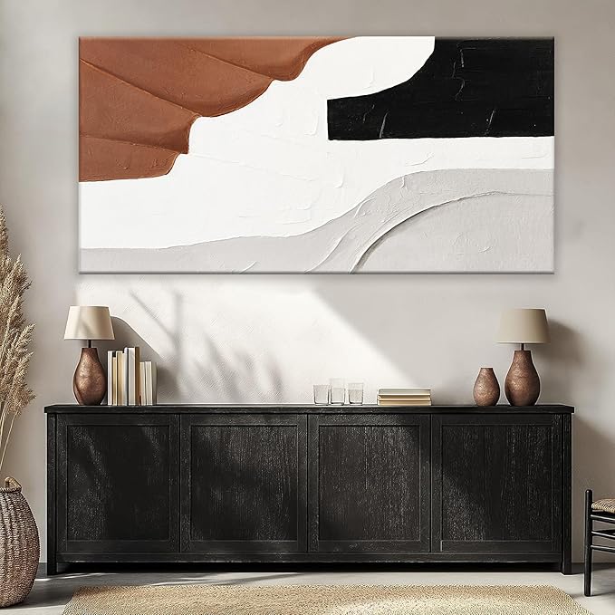 White Wall Art Large Abstract Wall Art Geometric Brown Color Block Canvas Art Wall Decor Painting Artwork Canvas Simple Picture Artwork Decorations For Living Room Bedroom Office Home Decor 29" X 58"
