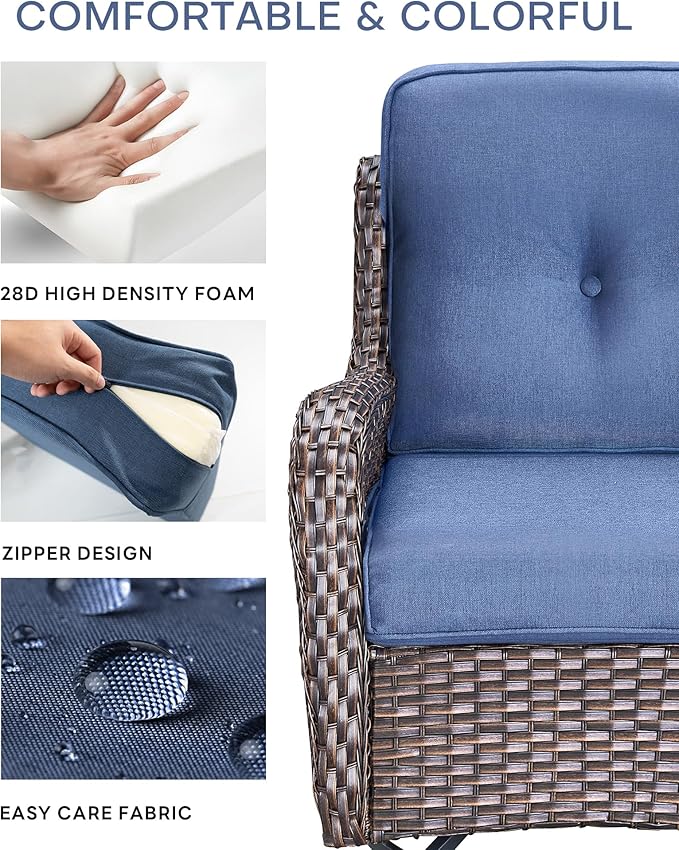 22x25/22x24 Outdoor Replacement Cushions - 1 Set High Back Deep Seat Patio Furniture Cushion for Wicker Dining Swivel Rocking Chairs Rattan Loveseat Couch Sectional Sofa - Navy Blue/Button