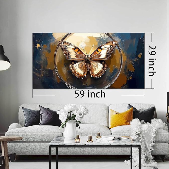 Butterfly Wall Art Bedroom - Vintage Wall Decor for Bedroom Girls Room - Black and Gold Wall Art for Living Room Size 29" x 59"