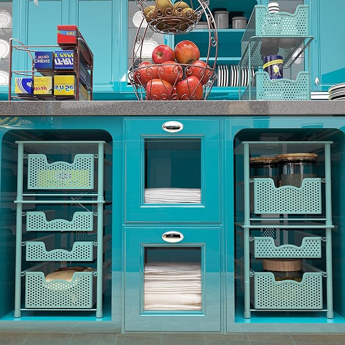 Simple Houseware Stackable 3 Tier Sliding Basket Organizer Drawer, Turquoise