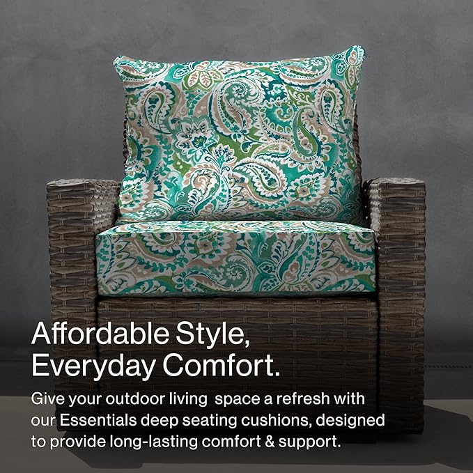 Honeycomb Outdoor Essentials Deep Seat, 24 x 24, Geneva Paisley Turquoise Chair Cushion for Patio Furniture