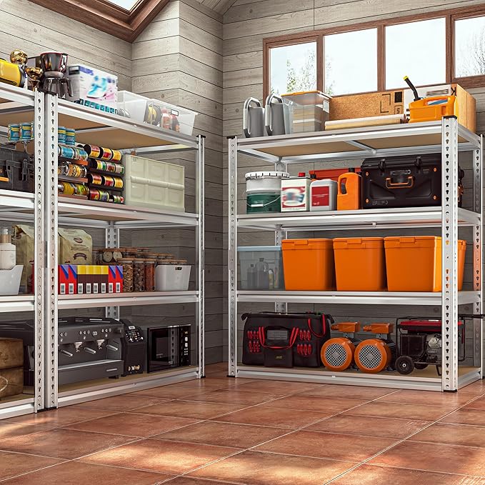 REIBII 40" W Garage Shelving 2000LBS Storage Shelves Adjustable Metal Shelving 4 Tier Pantry Shelves for Garage Closet Kitchen Basement 40" W x 19.7''D x 60''H, Silver