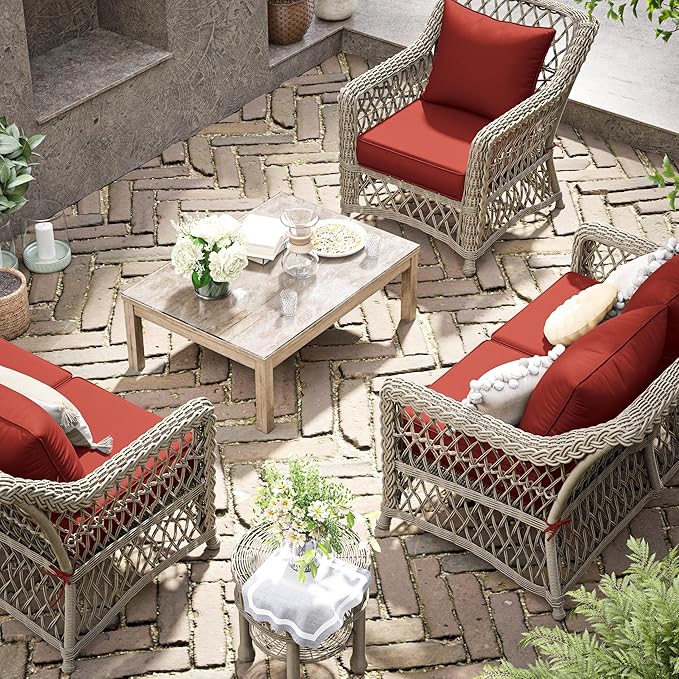Premium Outdoor Seat Cushion Chair Cushions for Patio Furniture 22 L X 22 W X 4 H Waterproof & Fade Resistant Deep Seat and Backrest Cushion Set with Removable Covers for Chair, Sofa