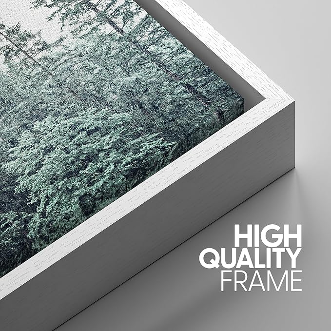 SIGNWIN Framed Canvas Print Wall Art Woodland Nursery Decor Set Film Grain Misty Mountain Pine Trees Nature Wilderness Modern Art Chic Landscape for Living Room, Bedroom, Office - 16"x24"x3 White