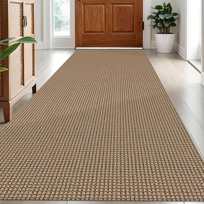 IOHOUZE Washable Runner Rug 3x8 Non Slip Rubber Backed Wide Hallway Runner Entryway Runner Indoor, Woven Kitchen Rugs Cotton Floor Carpet for Hall Entrance Bedroom, Orange/Tan/Brown