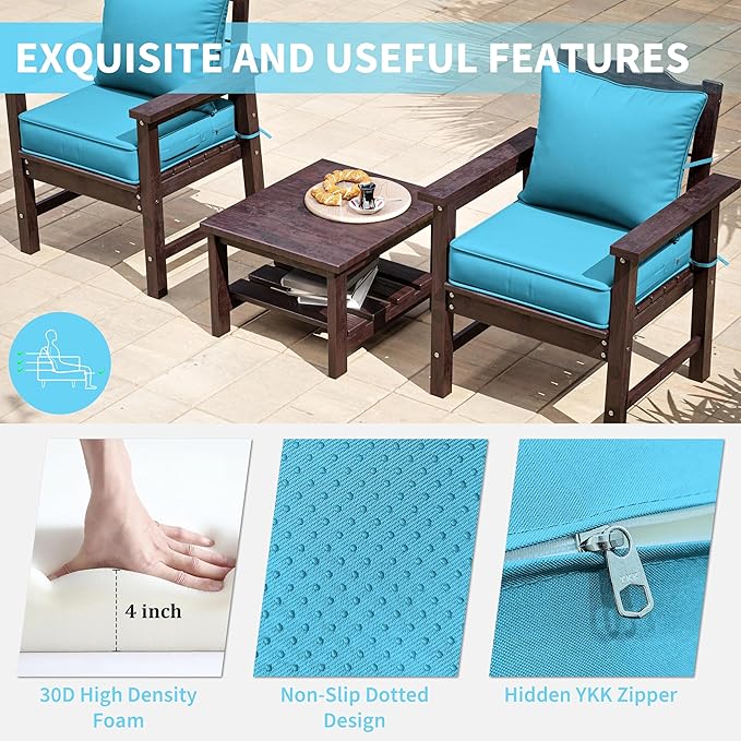 Premium Outdoor Seat Cushion Chair Cushions for Patio Furniture 19 L X 19 W X 4 H Waterproof & Fade Resistant Deep Seat and Backrest Cushion Set with Removable Covers for Chair, Sofa