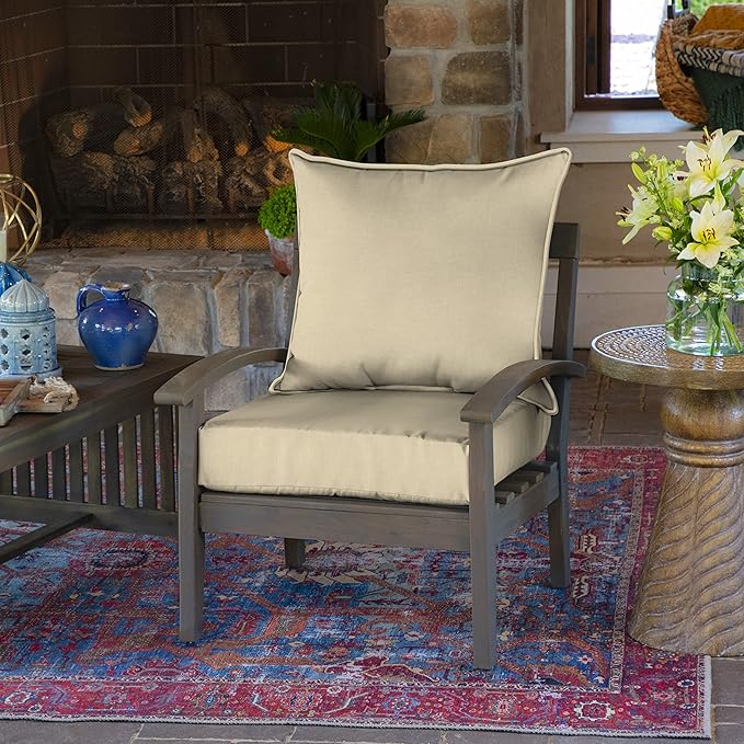 Arden Outdoor Deep Seat Cushion Set, 24 in x 24 in, Weather-Proof, Rain-Proof, Fade Resistant Patio Cushion for Chair, Sofa, and Couch Tan Leala