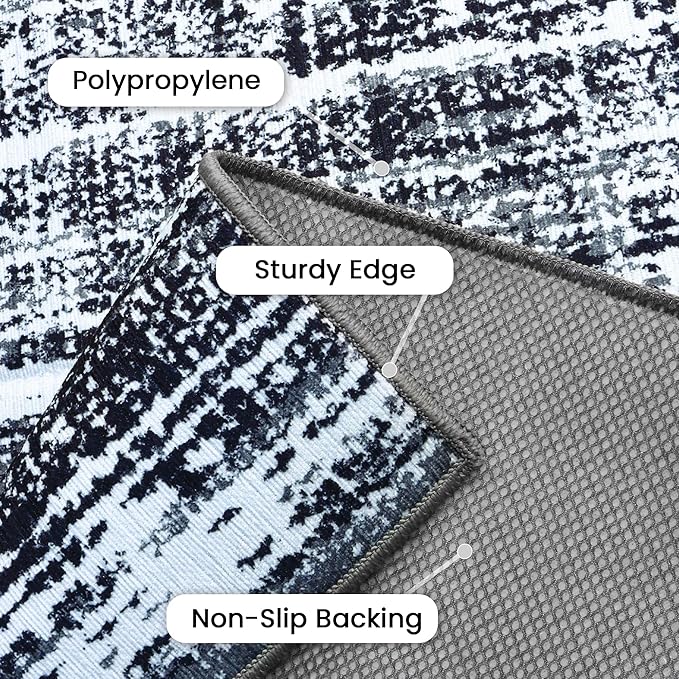 GENIMO 8x10 Washable Area Rug – Modern Abstract Non-Slip Low Pile Contemporary Indoor Floor Carpet for Living Room, Bedroom, Dining Room, Kitchen, Office, Black