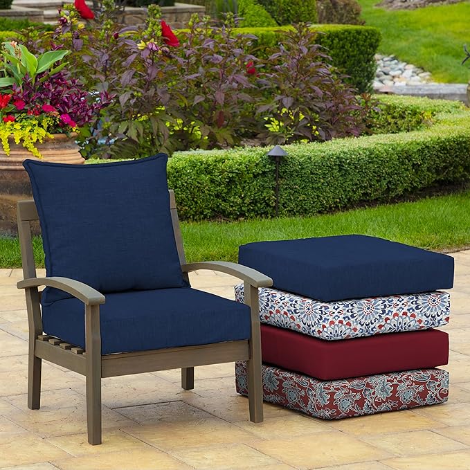 Arden Outdoor Deep Seat Cushion Set, 24 in x 24 in, Weather-Proof, Rain-Proof, Fade Resistant Patio Cushion for Chair, Sofa, and Couch Sapphire Blue Leala