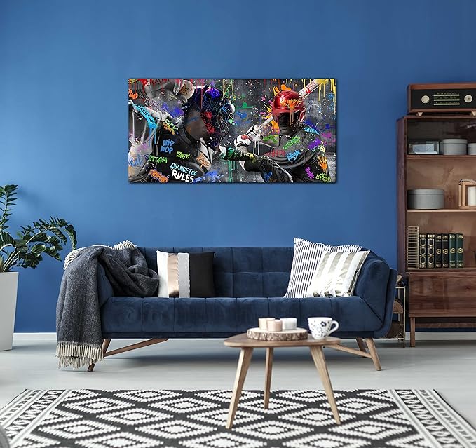JKWALL77 Graffiti Baseball Wall-Art - Wall Decor for Bedroom Teen Boy - Sports Wall Decor Ready to Hang 40" x 20"
