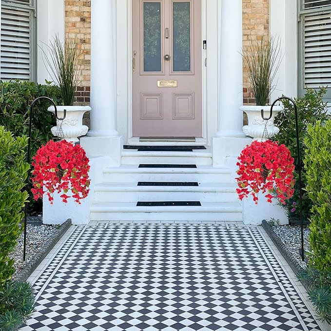 Ivydale Artificial Faux Hanging Flowers Plant Baskets for Outdoors Decoration, Fake Hibiscus UV Resistance Realistic Silk Flower for Outside Home Patio Porch Balcony Garden Wedding, Red